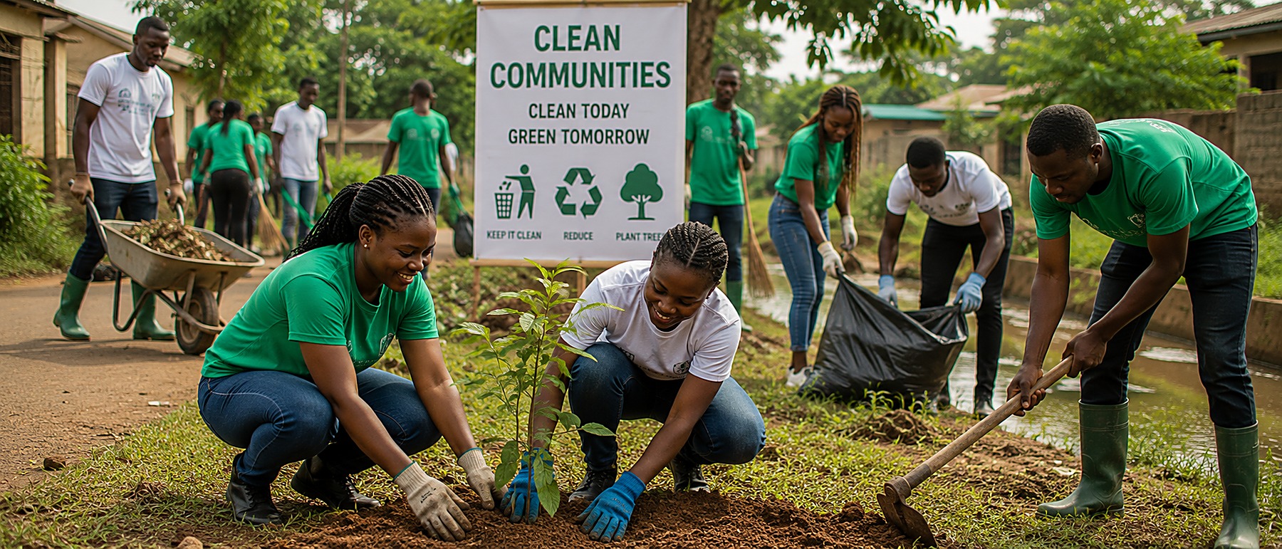 Volunteers planting trees through the Clean Communities and Environmental Action Initiative